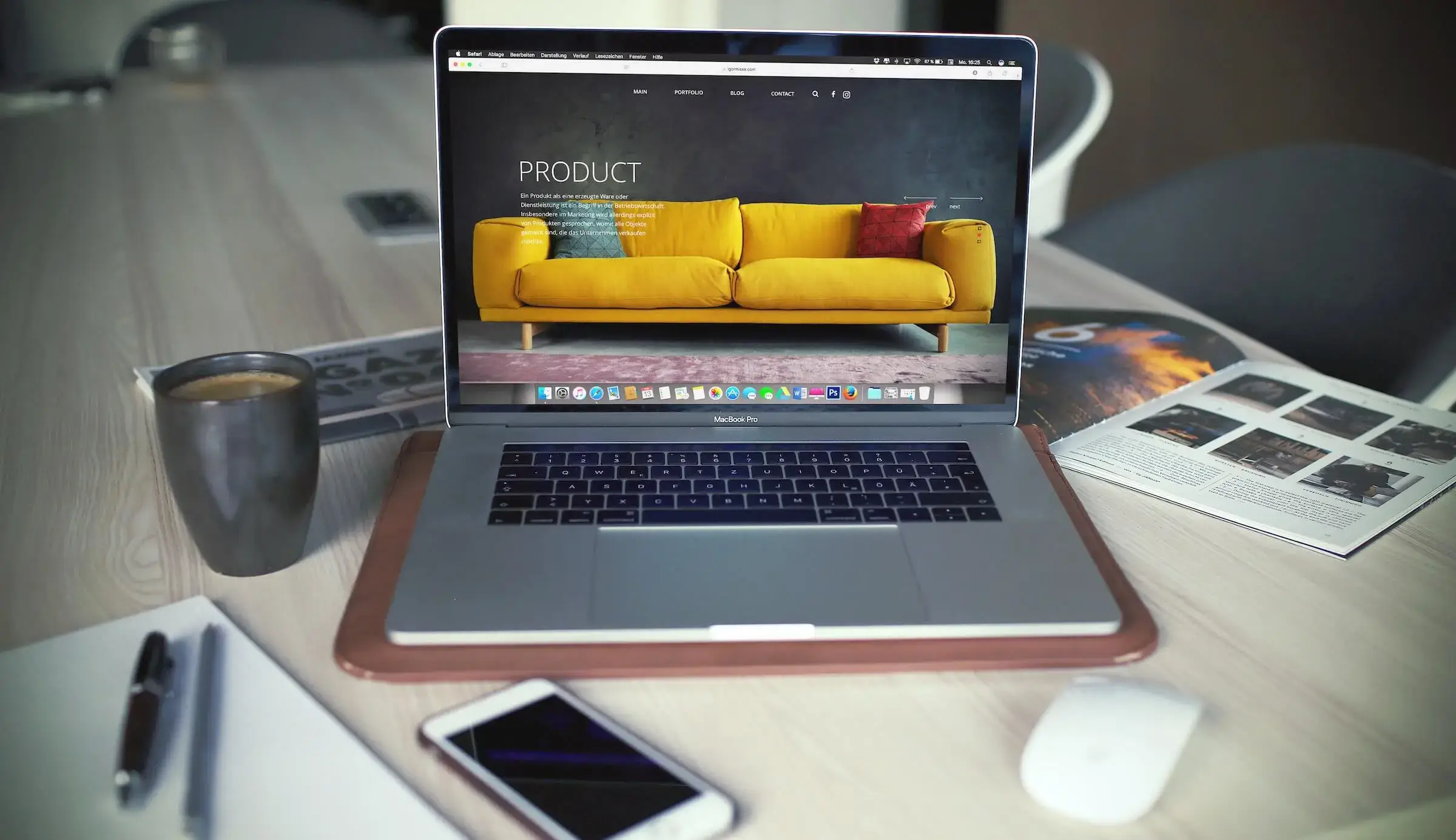 A Macbook Pro screen showing a sample of product landing page.
