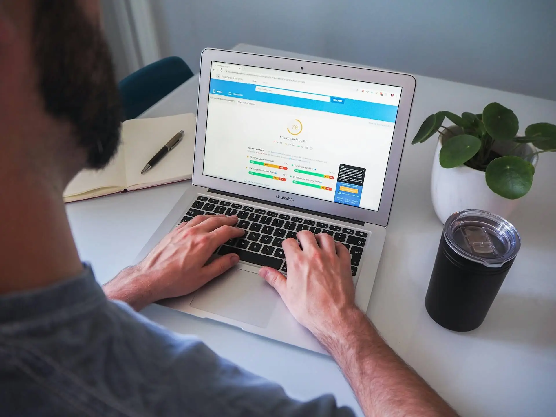 Professional SEO content writer analyzing keyword research data