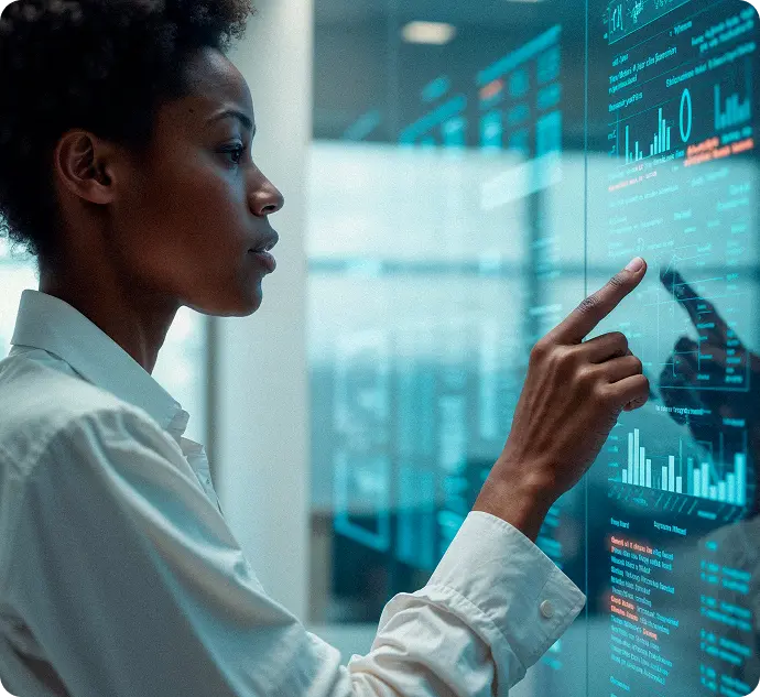 Professional woman analyzing data on digital screen