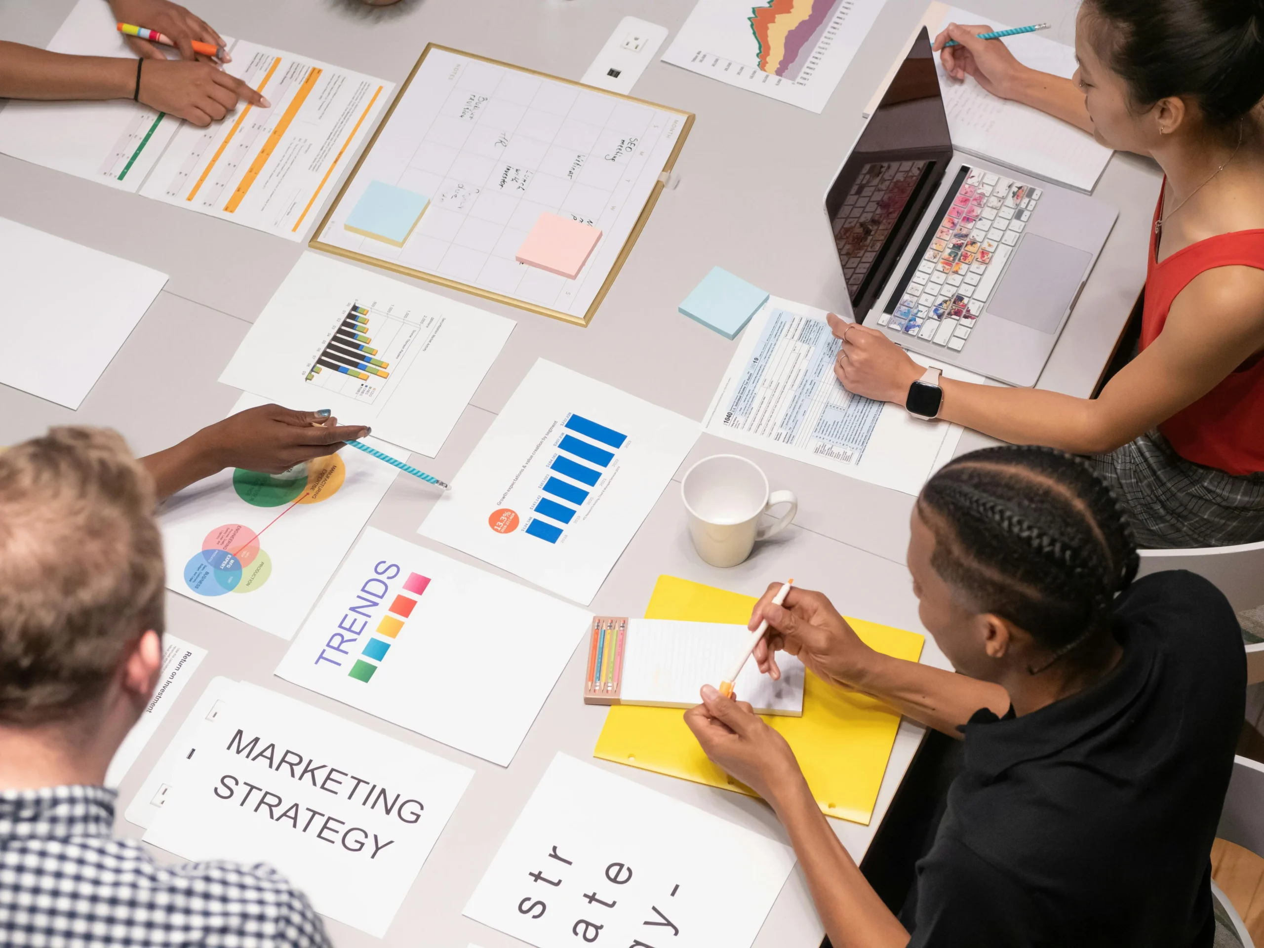 Marketing team collaborating on revenue strategy